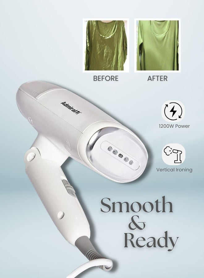 Admiral Portable Garment Steamer, 1200W Power, 100ml Water Tank, Fast Heat-Up, Compact Travel Design – White  ADGS1210P