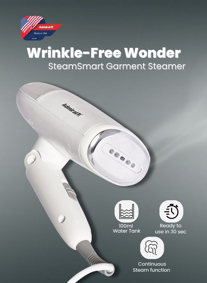 Admiral Portable Garment Steamer, 1200W Power, 100ml Water Tank, Fast Heat-Up, Compact Travel Design – White  ADGS1210P