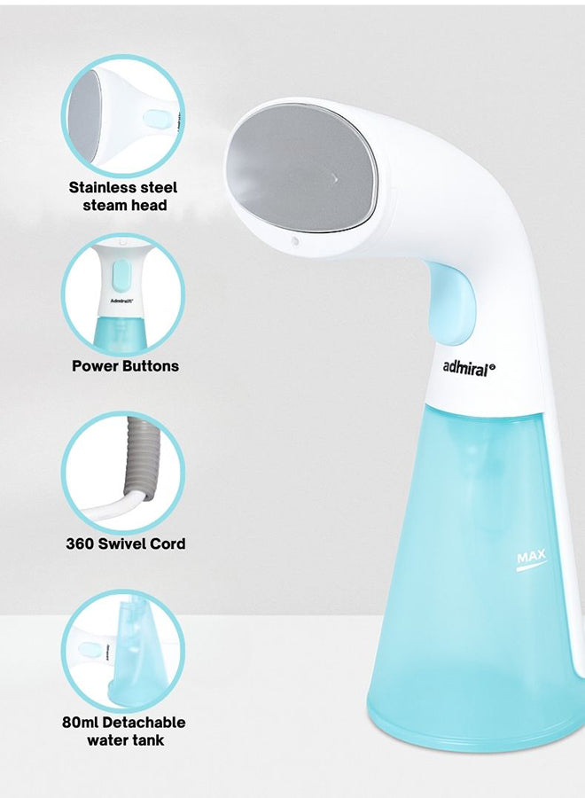 Admiral Portable Garment Steamer, 1300W Power, 80ml Water Tank, Compact & Lightweight Design – Blue & White - ADGS1380