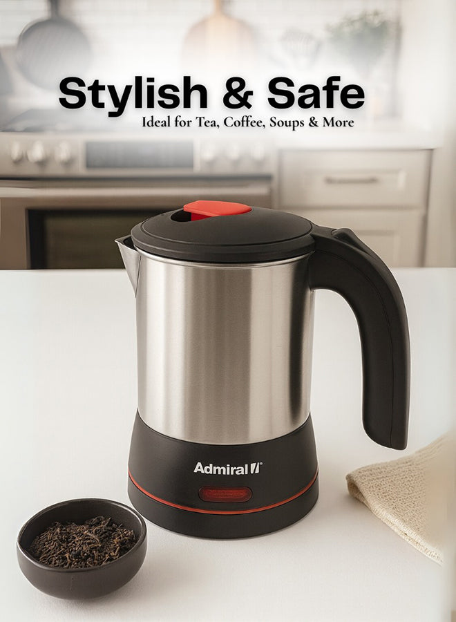 Admiral 0.5L Stainless Steel Heater, Manual Lid, Compact Design, 220-240V, 220W, 1-Year Warranty – Model ADKT170GSS1 (Silver)