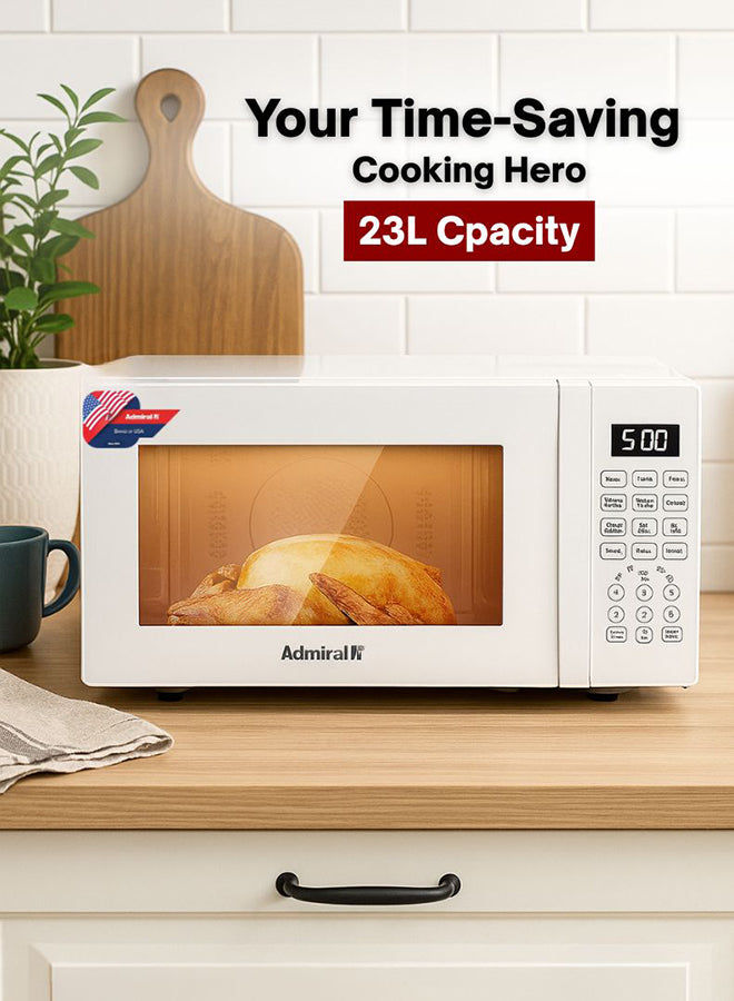 Admiral 23L Microwave Oven, 800W Power, Mechanical Control, Compact Design, 1-Year Warranty – Model ADMW23WSWP (White)
