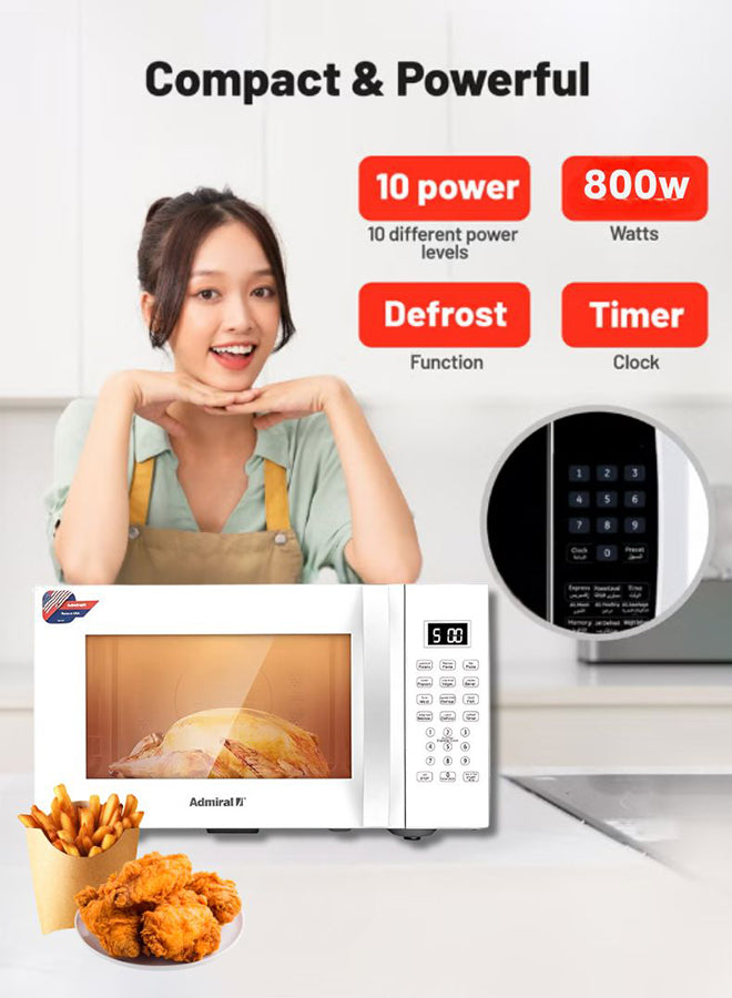 Admiral 23L Microwave Oven, 800W Power, Mechanical Control, Compact Design, 1-Year Warranty – Model ADMW23WSWP (White)