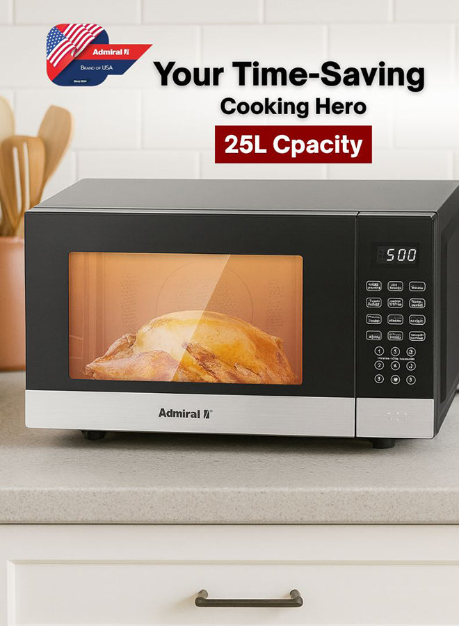 Admiral 25L Microwave Oven, 800W Power, Mechanical Knob Control, Compact & Stylish Design – Model ADMW25WSWP (Black) – 1 Year Warranty