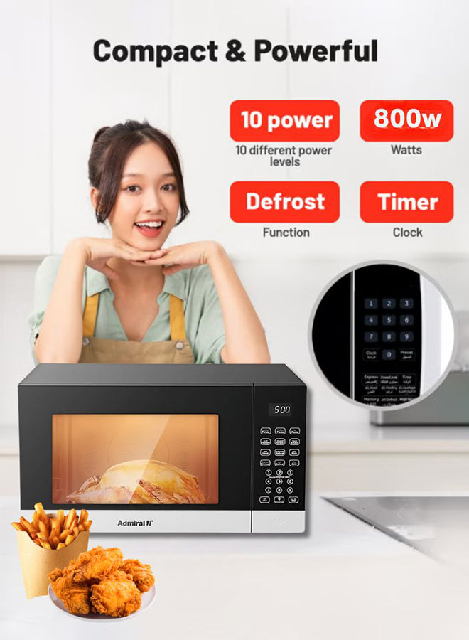 Admiral 25L Microwave Oven, 800W Power, Mechanical Knob Control, Compact & Stylish Design – Model ADMW25WSWP (Black) – 1 Year Warranty