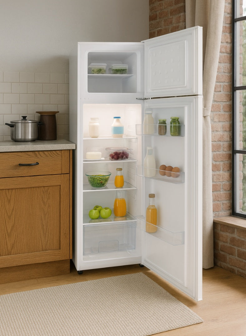 Admiral 220 L Gross / 169 L Net, Double Door Refrigerator, Defrost, R600a Refrigerant, Temperature Control, Inside Light, Inside Condenser, Vegetable Crisper, Bottle Racks, Removable Gasket, Adjustable Foot ADTM22RSP