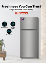 Admiral ADTM45MSP Double Door Top Mount Refrigerator – 450L Gross Capacity, Stainless Steel Finish, Frost-Free Cooling, Adjustable Shelves, Humidity-Control Crisper, Energy Efficient Compressor, Low Noise Operation – Ideal for Large Families – Silver
