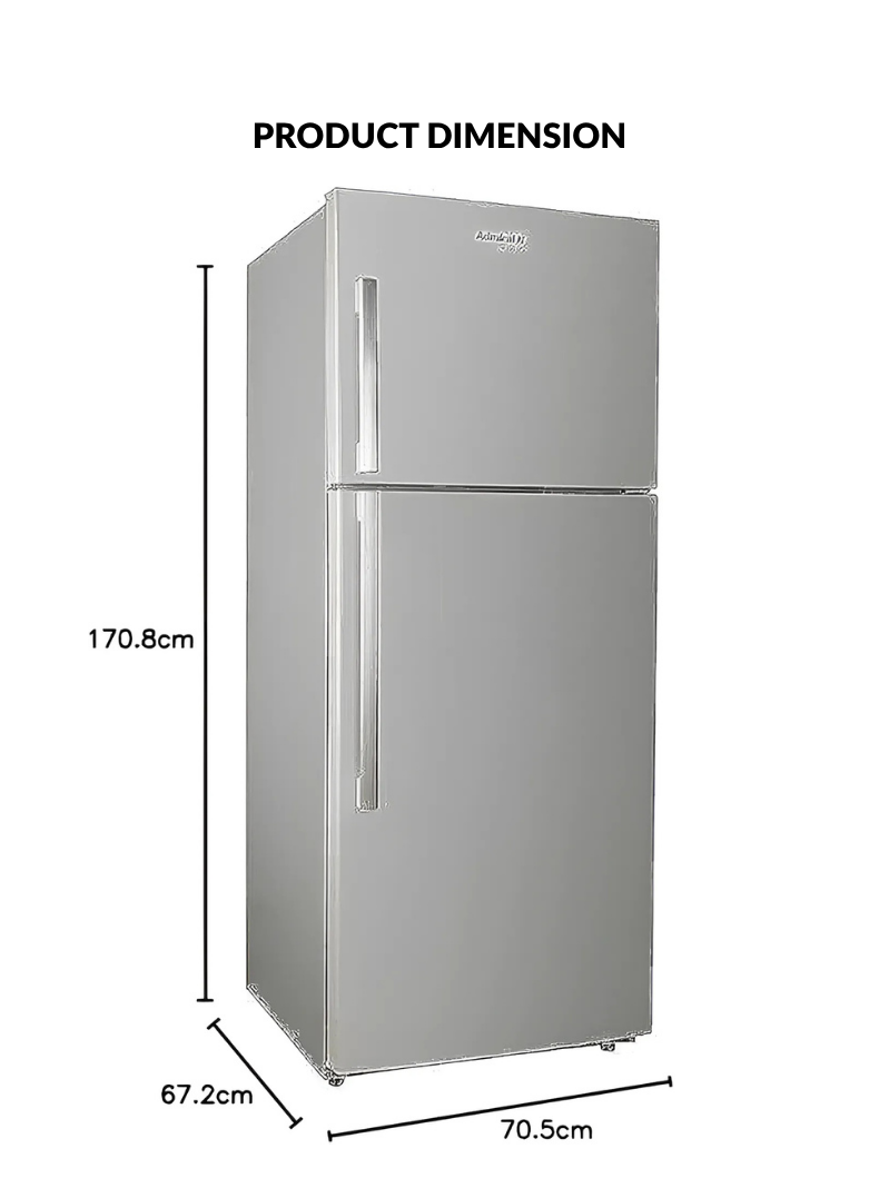 Admiral Top Mount Double Door Refrigerator – 530L Gross Capacity, Premium Stainless Steel Finish, Frost-Free , Multi-Airflow System, Adjustable Shelves, Large Crisper Drawer, Energy Efficient & Low Noise – Silver – Ideal for Large Homes and Kitchens.
