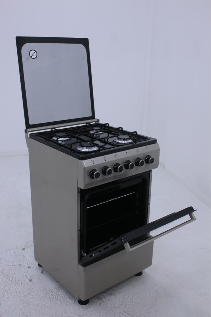 Gratus 50x50 cm Free-Standing Gas Cooker with 4 Euro Burners & Gas Oven – Enamel Pan Supports, Stainless Steel Finish – Model CR55KTSS1-one year warranty.