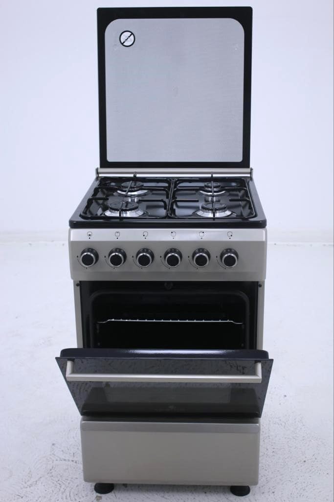 Gratus 50x50 cm Free-Standing Gas Cooker with 4 Euro Burners & Gas Oven – Enamel Pan Supports, Stainless Steel Finish – Model CR55KTSS1-one year warranty.