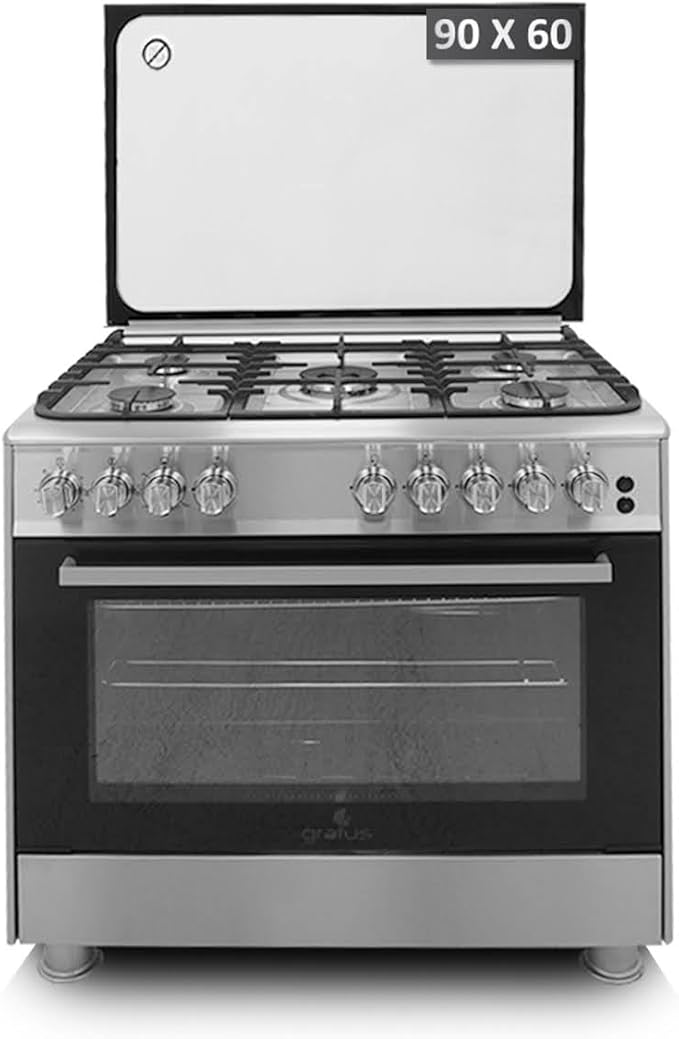 Gratus 90×60 cm Free-Standing Gas Cooker | 5 Euro-Style Burners • Dual Turbo Fan Oven • Self-Cleaning • Cast Iron Grates • Made in Turkey • Model FCR905KTSS1