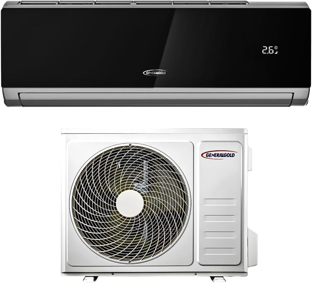 General Gold 2 Ton Split Air Conditioner – 24000 BTU T3 Cool Only AC with WiFi Control, Black Panel Design, Rotary Compressor, R410 Refrigerant, Quiet Operation & Pipe Kit Included for Home and Office