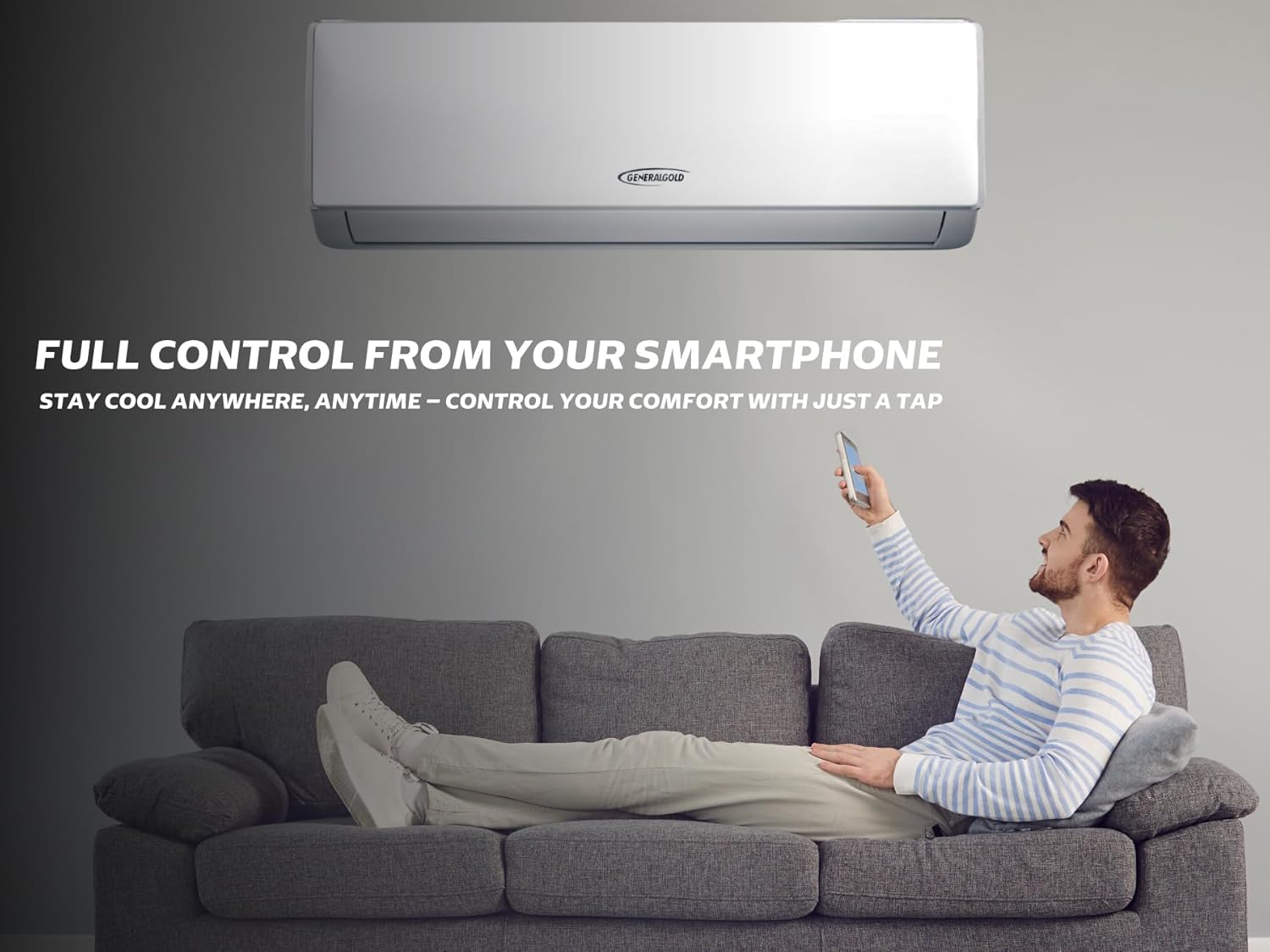 General Gold 2.5 Ton Split Air Conditioner 30000 BTU – T3 Cool Only AC with WiFi Control, Rotary Compressor, R410A High-Efficiency Refrigerant, Quiet Operation, Pipe Kit Included, 2.5T Wall Mounted AC Unit
