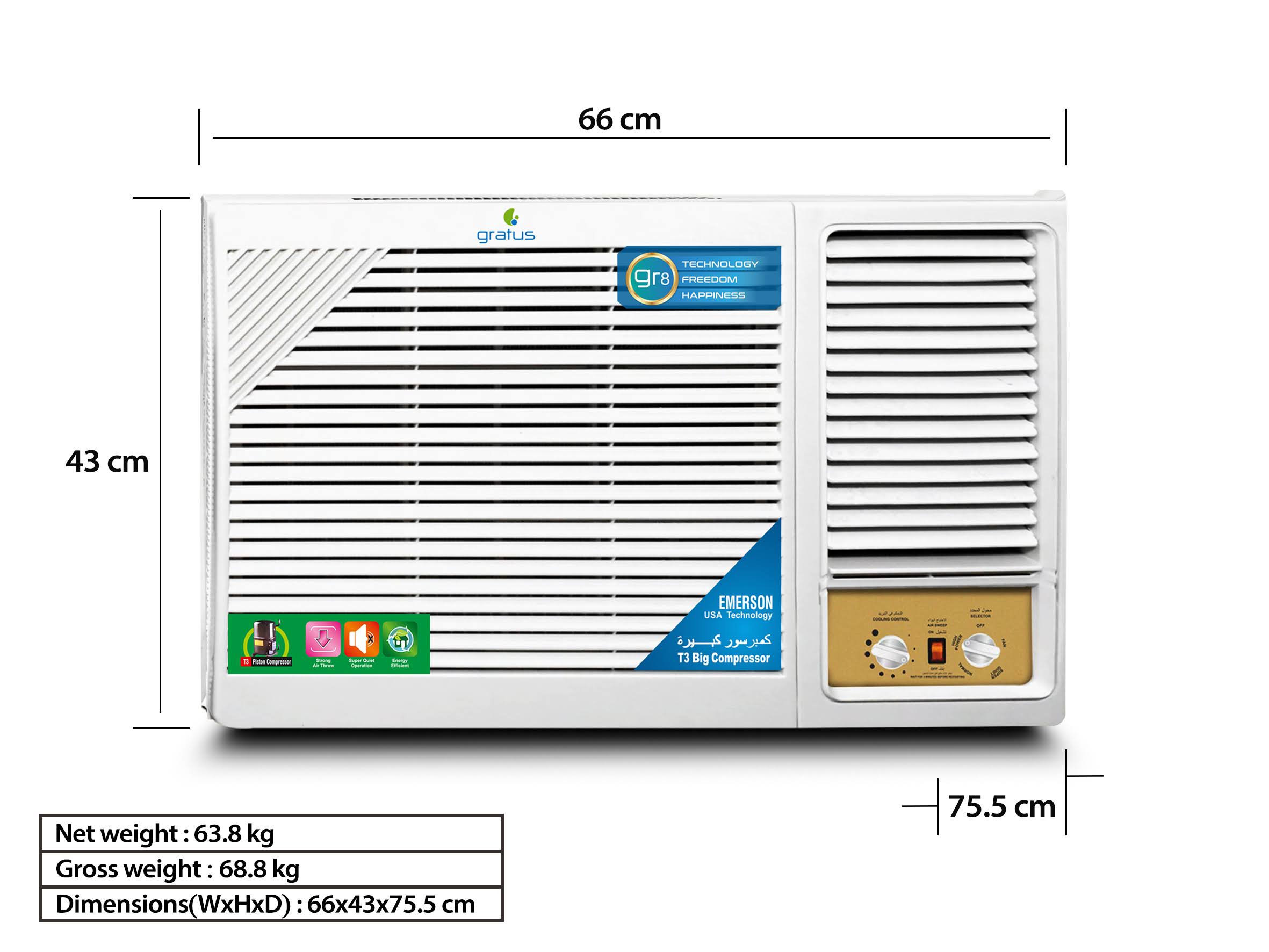1.5 Ton Window Air Conditioner – Heavy-Duty Piston Compressor, R22 Gas, Durable Cooling Performance, Model GWACP18X2