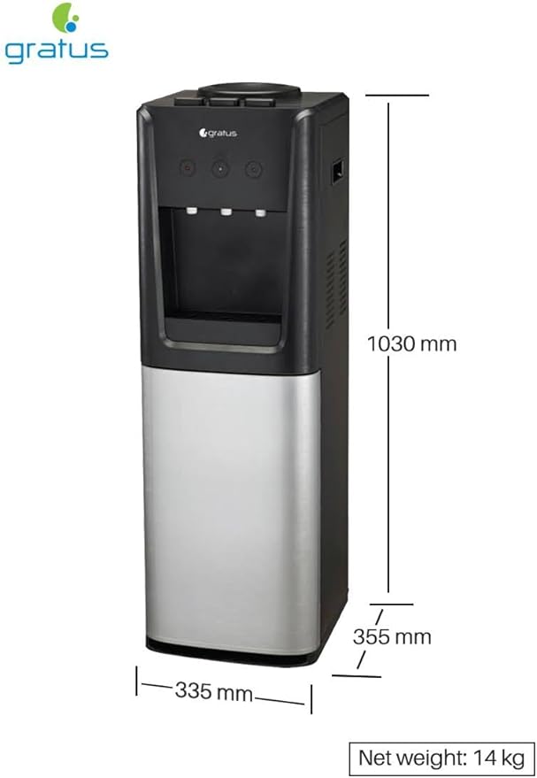 Gratus 3‑Tap Hot, Cold & Room‑Temp Water Dispenser — Floor‑Standing Top‑Load with Storage Cabinet, 1‑Year Full & 2‑Year Compressor Warranty | Model GWD701WFCW