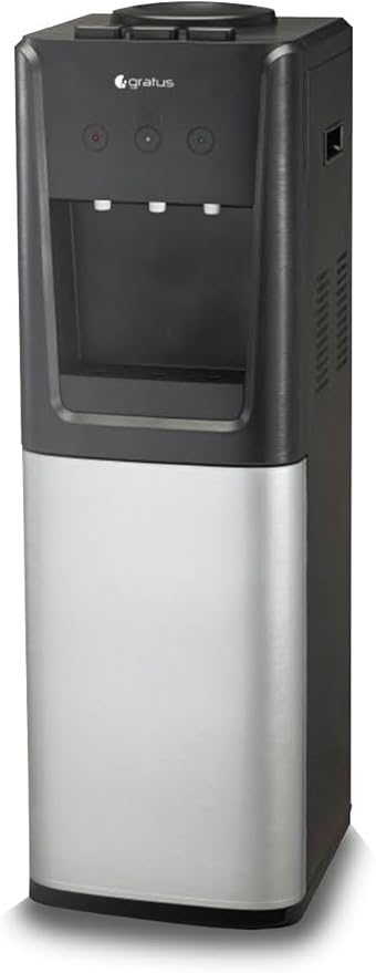 Gratus 3‑Tap Hot, Cold & Room‑Temp Water Dispenser — Floor‑Standing Top‑Load with Storage Cabinet, 1‑Year Full & 2‑Year Compressor Warranty | Model GWD701WFCW