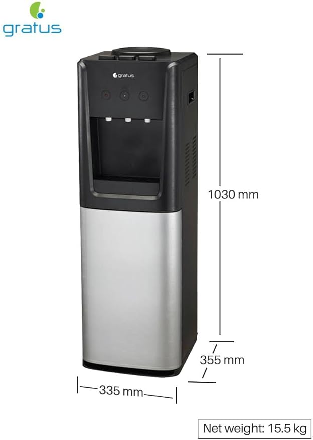Gratus Hot & Cold 3‑Tap Floor‑Standing Top‑Load Water Dispenser with Built‑In Refrigerator | 1 Year Full Warranty & 2 Years Compressor Warranty | Model GWD801WFRW