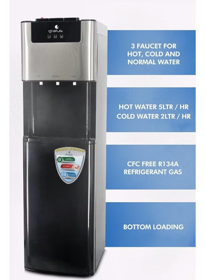 Gratus Bottom‑Load Free‑Standing Hot & Cold Water Dispenser | Stainless Steel Finish | 1 Year Unit & 2 Year Compressor Warranty | Model GWDB413ACRCW