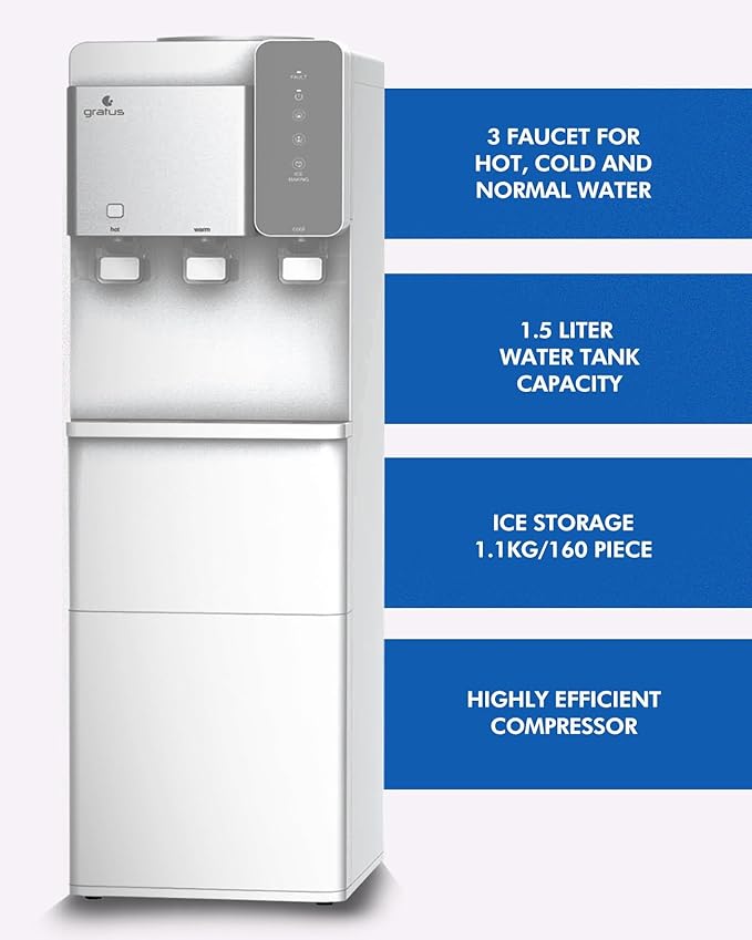 Gratus Ice Maker & 3‑Tap Water Dispenser (Hot, Cool & Cold) | 1 Year Unit + 2 Year Compressor Warranty | Model GWID1100ACR1DX