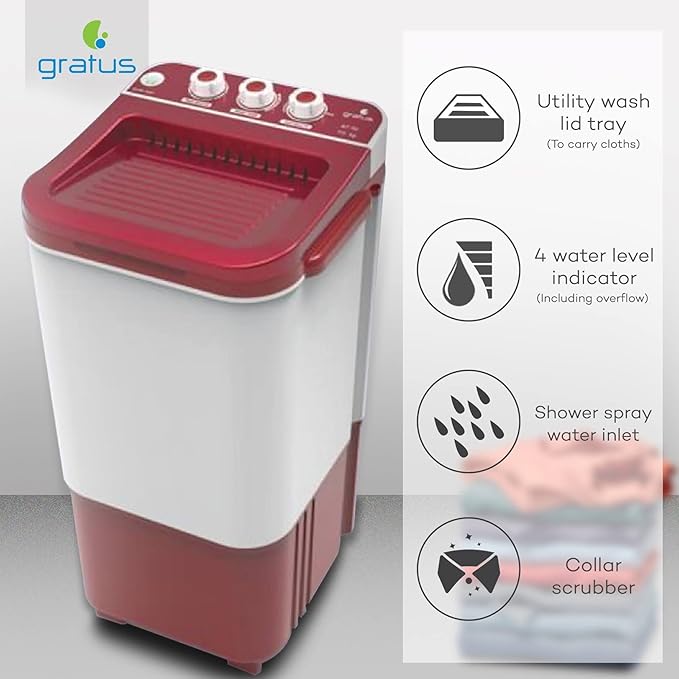 Gratus 7 KG Single‑Tub Top‑Load Washing Machine — Dark Maroon | Model GWST70‑DM