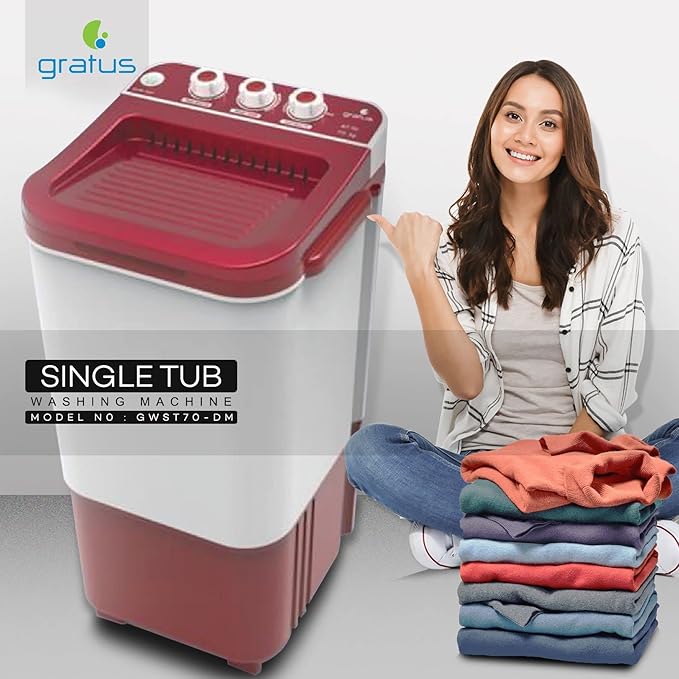 Gratus 7 KG Single‑Tub Top‑Load Washing Machine — Dark Maroon | Model GWST70‑DM