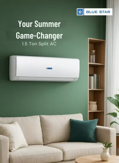 Bluestar 1.5 Ton Inverter Split Air Conditioner | Model HW18CCFAN3-01 | R410A Eco-Friendly Refrigerant | Rotary Compressor | Turbo Cooling | Energy Efficient | 100% Copper | Auto Restart | White
