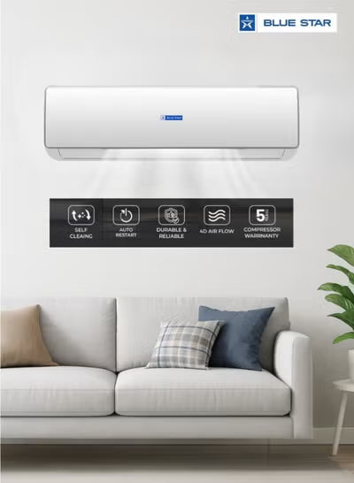 Bluestar 1.5 Ton Inverter Split Air Conditioner | Model HW18CCFAN3-01 | R410A Eco-Friendly Refrigerant | Rotary Compressor | Turbo Cooling | Energy Efficient | 100% Copper | Auto Restart | White