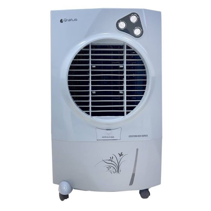 Gratus ICESTORM80DX – 80 L Deluxe Evaporative Air Cooler with Four‑Way Air Deflection, Ice Chamber & Heavy-Duty Wheels