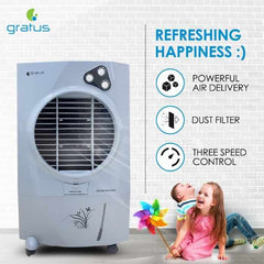Gratus ICESTORM80DX – 80 L Deluxe Evaporative Air Cooler with Four‑Way Air Deflection, Ice Chamber & Heavy-Duty Wheels