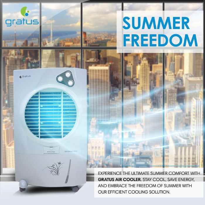 Gratus ICESTORM80DX – 80 L Deluxe Evaporative Air Cooler with Four‑Way Air Deflection, Ice Chamber & Heavy-Duty Wheels