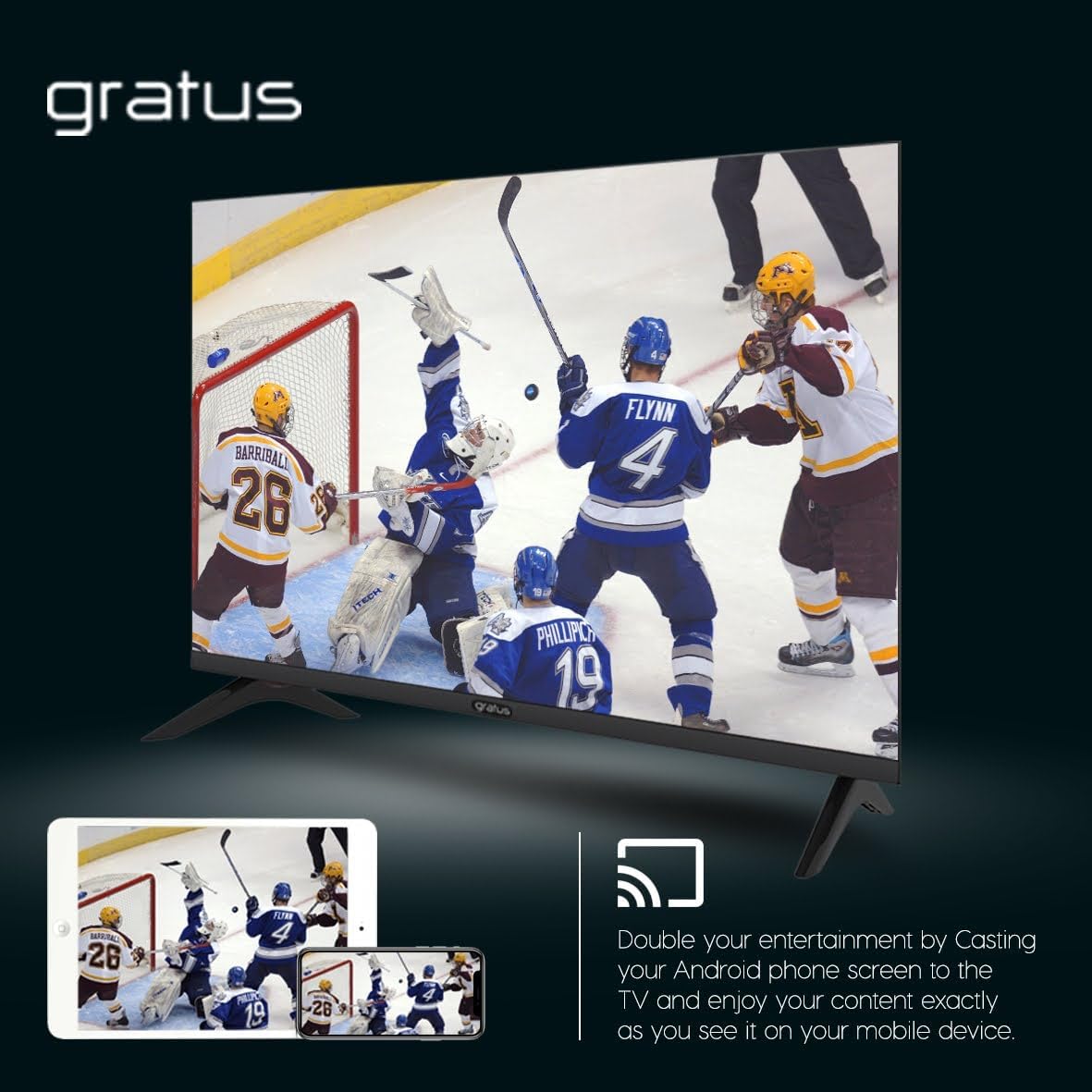 Gratus 32-Inch Edgeless HD Ready LED Smart TV – Android 12, Built-in DVB T2/S2 Receiver, 2 HDMI, 2 USB, High-Resolution Display, Superior Sound – Model LT32A23H