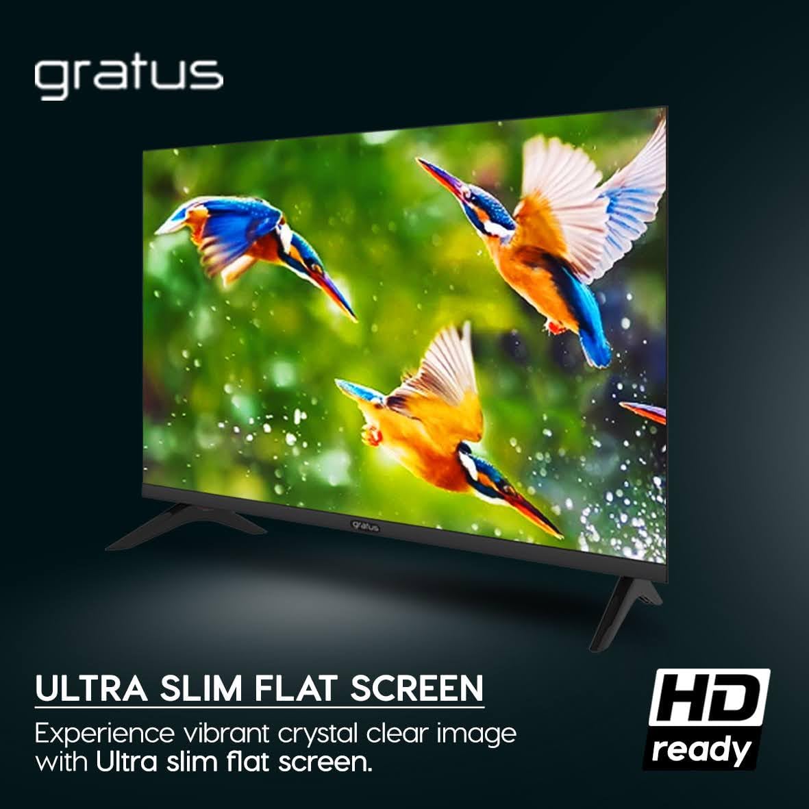Gratus 32-Inch Edgeless HD Ready LED Smart TV – Android 12, Built-in DVB T2/S2 Receiver, 2 HDMI, 2 USB, High-Resolution Display, Superior Sound – Model LT32A23H