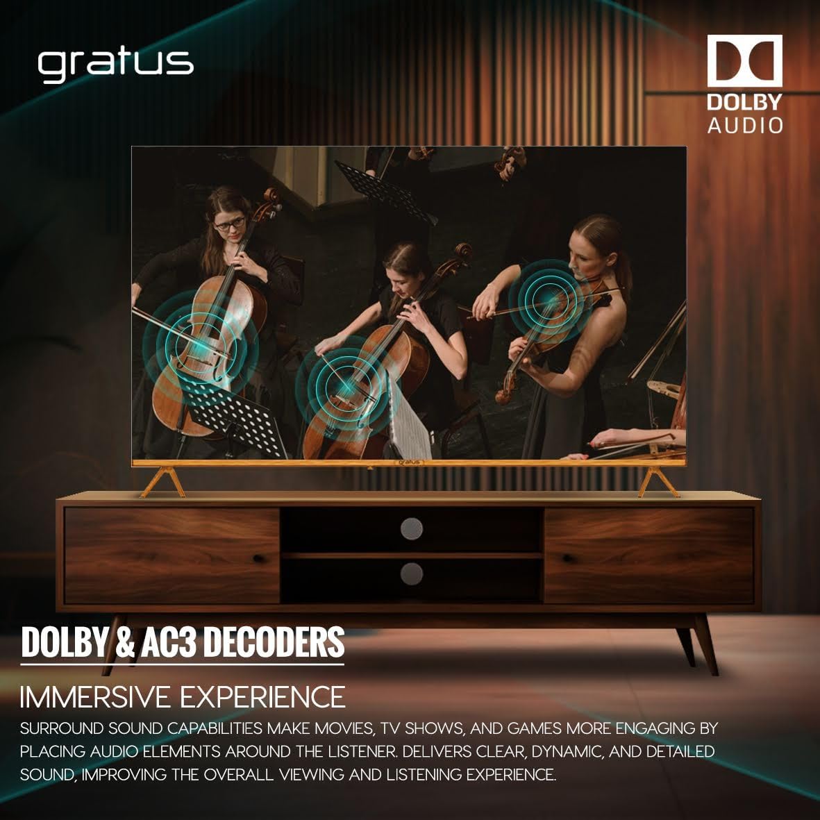 Gratus 65-Inch 4K UHD Edgeless Smart LED TV – WebOS Powered with ThinQ AI, Quad-Core Processor, Dolby Audio, Voice Control, Dual HDMI/USB – Model LT65W4K23H