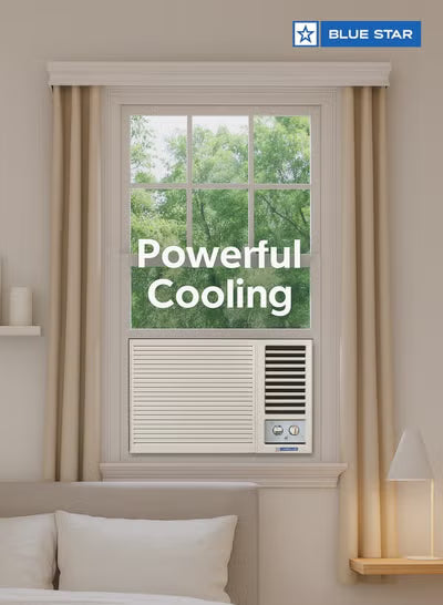 Bluestar 1.5 Ton 1 Star Window Air Conditioner Model WM18CVRRB3-01| High Ambient Cooling | 100% Copper | Energy Saver Mode | Anti-Corrosive Blue Fins | Suitable for Medium Rooms | White| Piston Compressor
