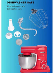 3-in-1 Multifunction Stand Mixer, 1800W High-Power Kitchen Machine with 7L Stainless Steel Bowl, Glass Blender Jug, Meat Grinder Attachment, Full Metal Gear System, and 8-Speed Control with Pulse – Red Model Number ADSM7SS15