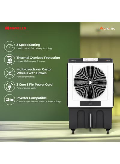Havells Aero 150 L Desert Air Cooler (GHRACDWE3451) – 22″ Metal Blade Fan, Auto-Fill, XXL Ice Chamber, Bacteria‑Shield Honeycomb Pads