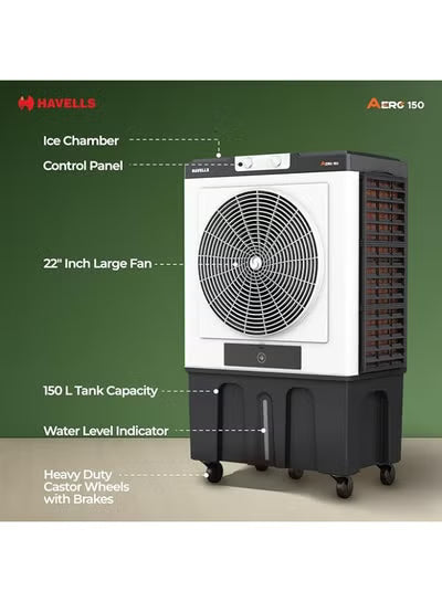 Havells Aero 150 L Desert Air Cooler (GHRACDWE3451) – 22″ Metal Blade Fan, Auto-Fill, XXL Ice Chamber, Bacteria‑Shield Honeycomb Pads
