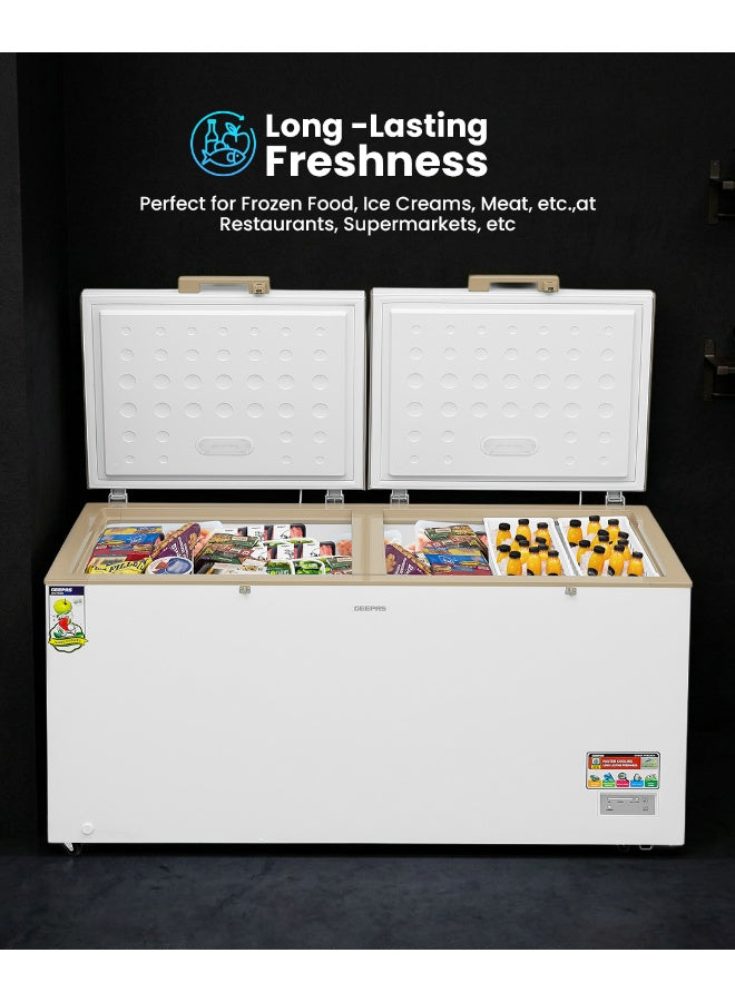 GEEPAS 550L Double Door Chest Freezer| Frozen Temperature -18°C HCF and FCKW Free| Highly Efficient Monolithic Foaming and Compressor Switch Off Function| Includes Lock and Key, 2 Food Baskets| 1 Year Warranty 550 L 230 W GCF55019WAH White