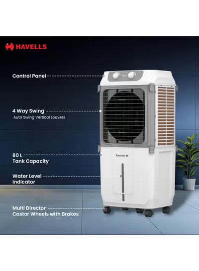Havells Convertible 80 L Desert Air Cooler – 2‑in‑1 Convertible Design, Honeycomb Pads, 3500 m³/h Airflow