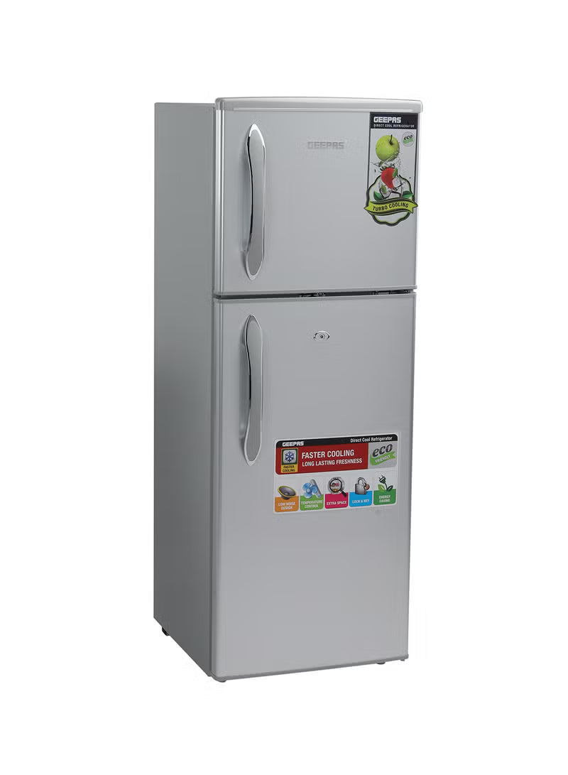Geepas 190 L Gross/ 132L Net Capacity, Double Door Refrigerator | Durable Double Door Refrigerator, Fast Cooling & Preserves Freshness | Low Noise, Energy Efficient, In-Built Deodorizer, Tempered Glass Shelves | Freezer Capacity-34 L |