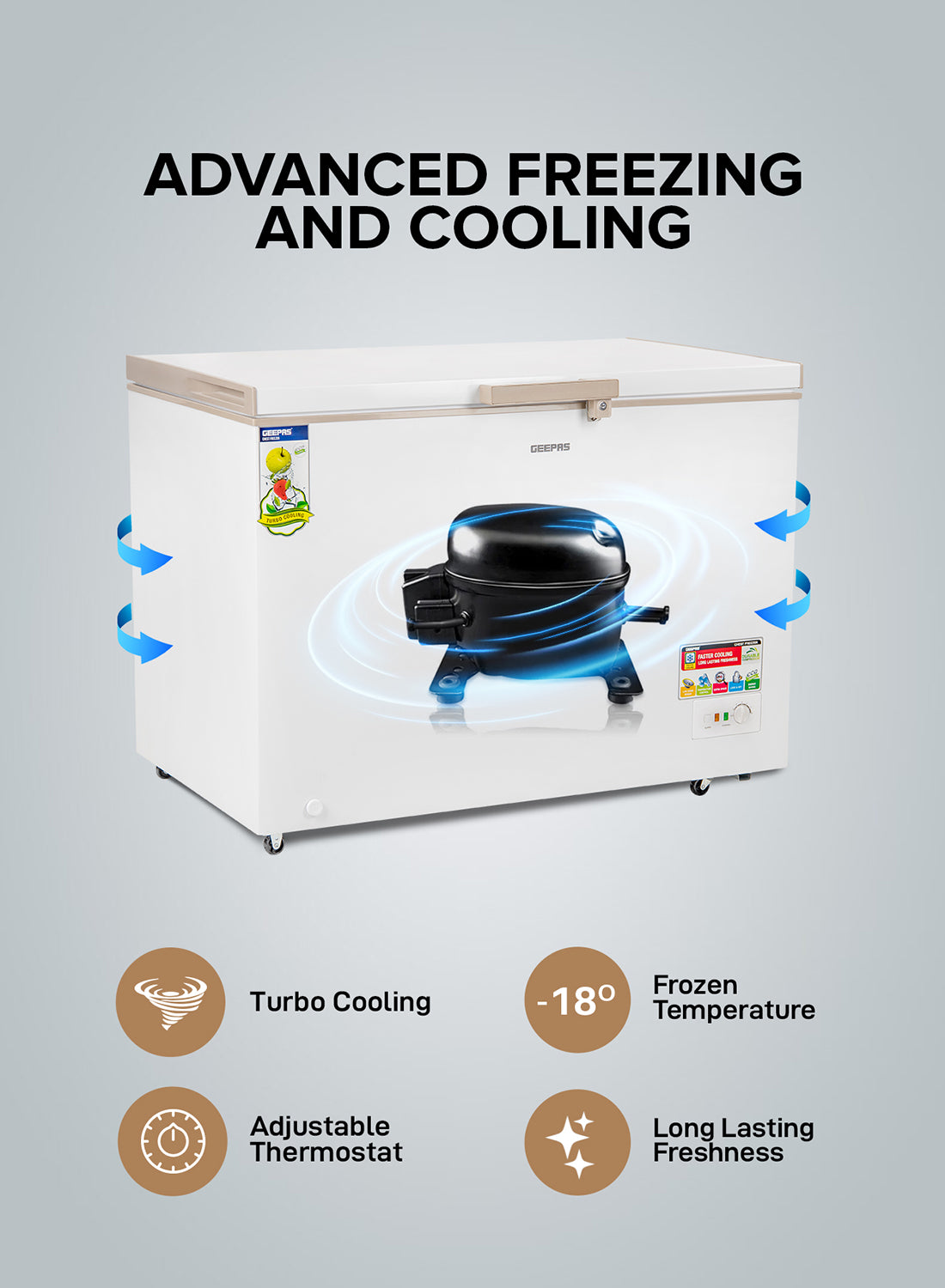 GEEPAS Chest Freezer, Freestanding Chest Freezer | 350L Deep Freezer with Adjustable Thermostat | 2pc Food Basket Included | LED Light | Comes with Lock & Key 350 L GCF3506WAH White