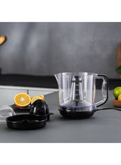 Geepas 1 L Citrus Juicer 25 W| Set includes 2 Cones, Jar and a Transparent Lid| Automatic Juicer for making Orange Juice, Lemon, and so on| Plastic Body with Non-Slip Feet| 2 Years Warranty 1 L 25 W GCJ9900N Yellow/White