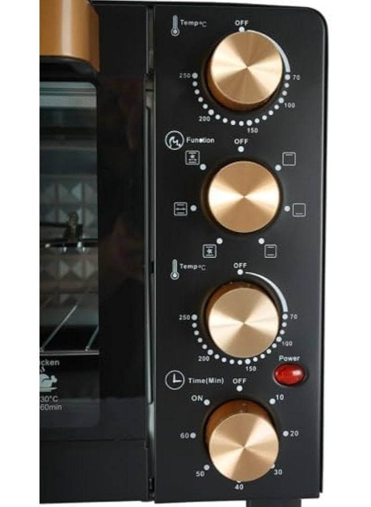 AFRA 45L electric oven toaster 1700W convection rotisseri & oven lamp, 4 knobs tray, rack, handle 45 L 1700 W AF-4517OTBK BLACK