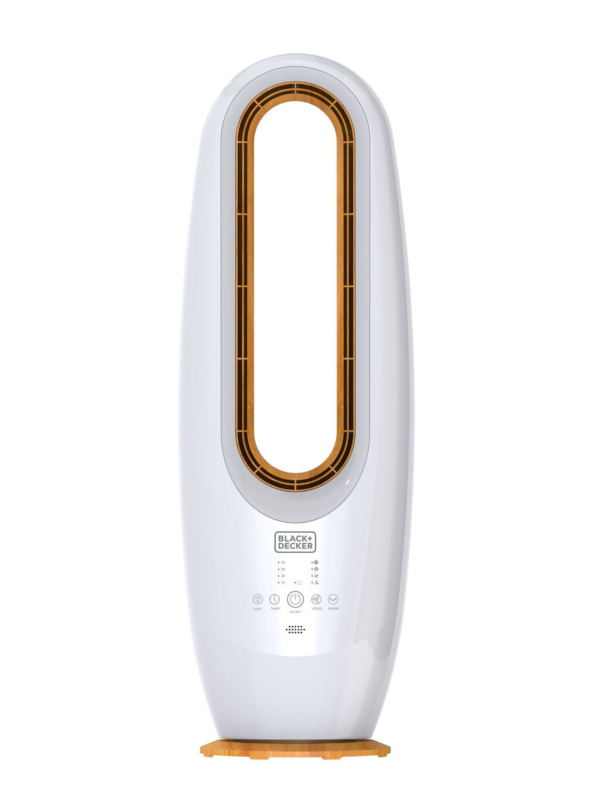 BLACK+DECKER 2 in 1 Bladeless Fan, 85cm, 70W Tropical Motor, Cool-White LED Lamp, Remote Control, 60° Wide Oscillation, Low Noise, Wooden Trim, Covers 40m², White - FBL85-B5