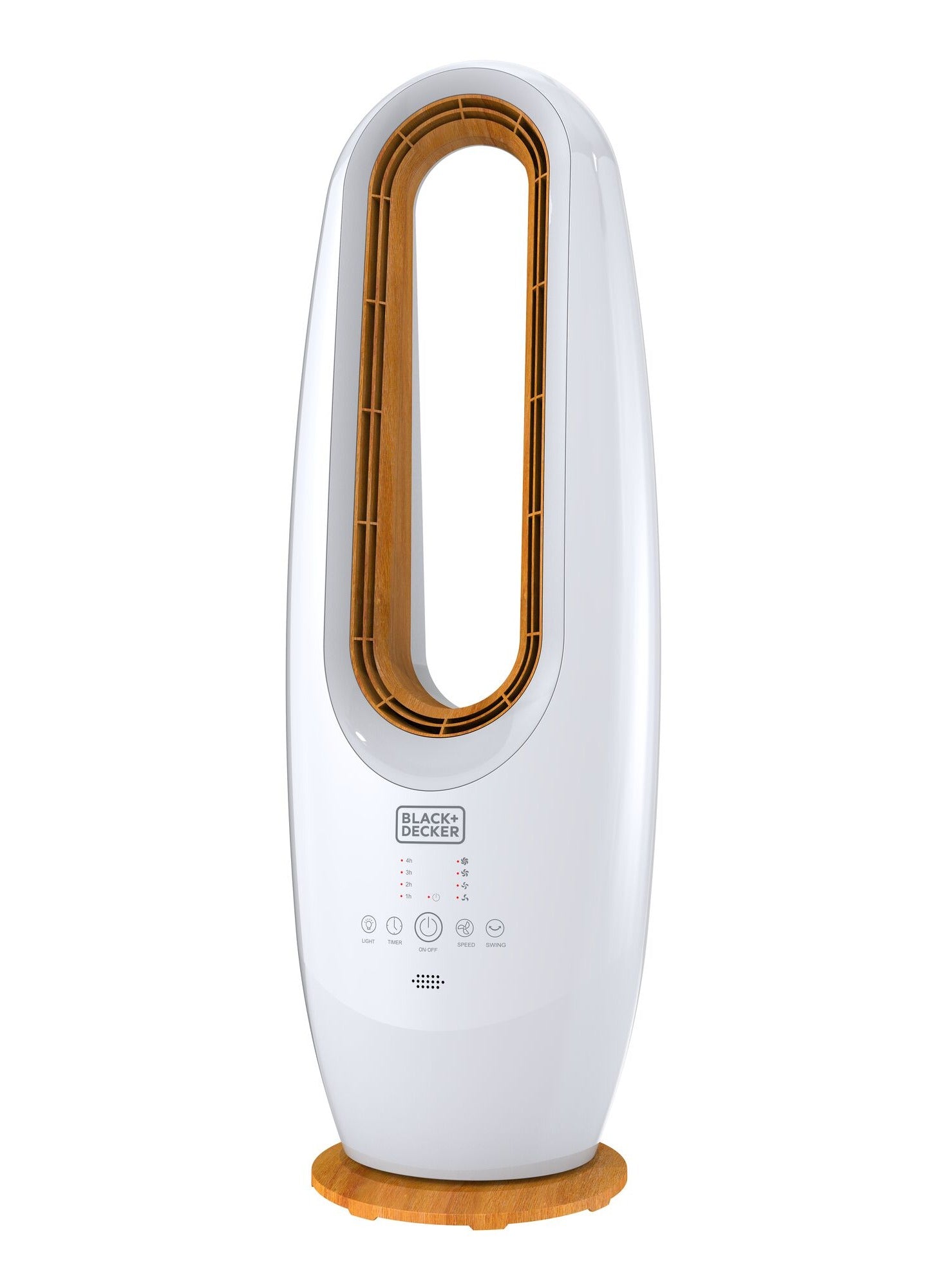 BLACK+DECKER 2 in 1 Bladeless Fan, 85cm, 70W Tropical Motor, Cool-White LED Lamp, Remote Control, 60° Wide Oscillation, Low Noise, Wooden Trim, Covers 40m², White - FBL85-B5