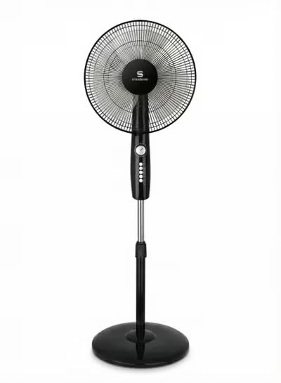 Standard 16" Stand Fan – Glanzo Model | 50W Powerful Copper Motor | 3 AS Aerodynamic Blades | Adjustable Height | Wide-Angle Oscillation | Low Noise Operation | Durable Black Finish | model number FOSGZBLK16021