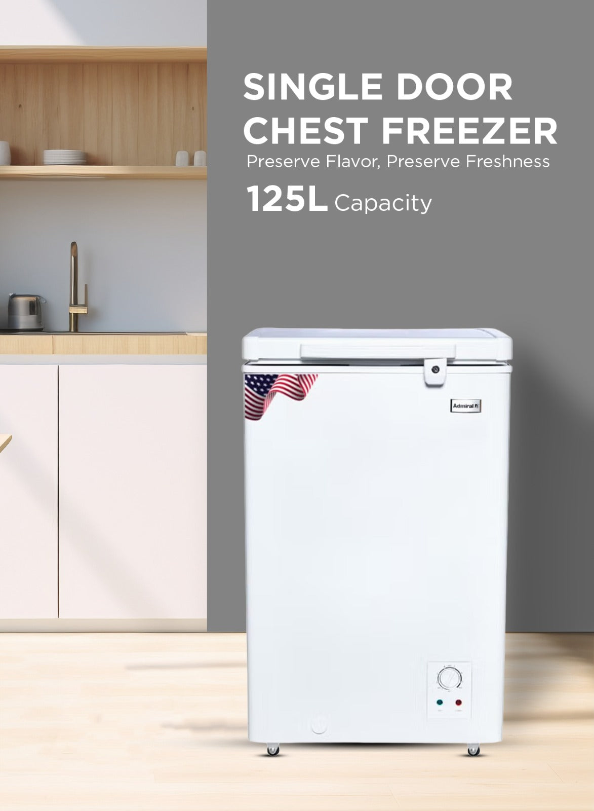 Admiral 125L Chest Freezer – Model ADCF125WE | Compact Deep Freezer with Adjustable Thermostat, Energy Efficient Cooling, and Manual Defrost – Ideal for Homes, Offices, and Small Shops – White Finish 125 L 120 W ADCF125WE White