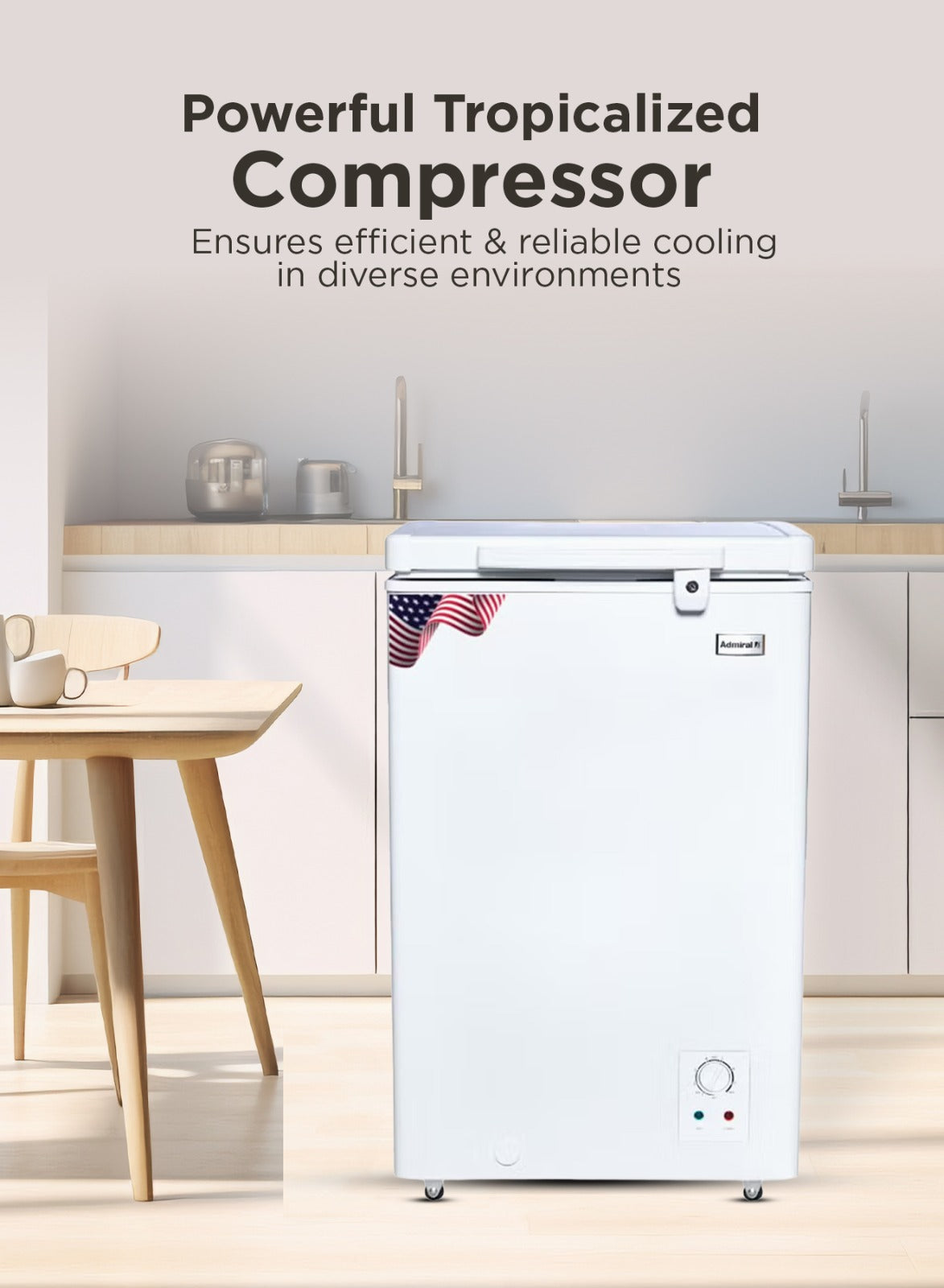 Admiral 125L Chest Freezer – Model ADCF125WE | Compact Deep Freezer with Adjustable Thermostat, Energy Efficient Cooling, and Manual Defrost – Ideal for Homes, Offices, and Small Shops – White Finish 125 L 120 W ADCF125WE White