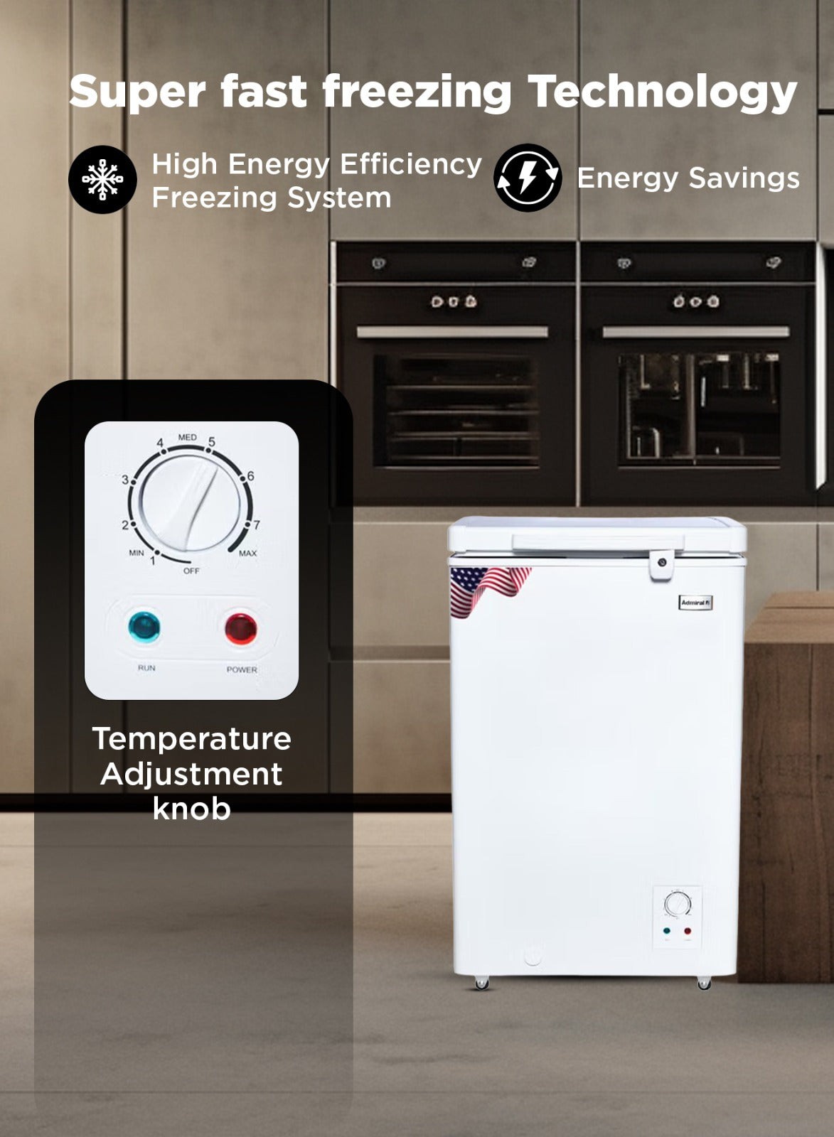 Admiral 125L Chest Freezer – Model ADCF125WE | Compact Deep Freezer with Adjustable Thermostat, Energy Efficient Cooling, and Manual Defrost – Ideal for Homes, Offices, and Small Shops – White Finish 125 L 120 W ADCF125WE White