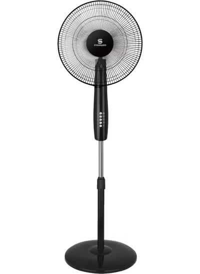 STANDARD 16" STAND FAN - Glanzo Pedestal with Remote Control | 50W Copper Motor, 3 AS Blades, Black | Model FOSGZBLK16121
