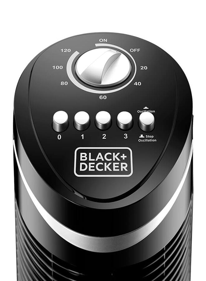 Black&Decker Tower Fan with 3 Speed Settings, 50W 65° Oscillation, Quiet Operation, Portable Design with Carry Handle, 120-Min Timer, Adjustable Airflow for Home or Travel